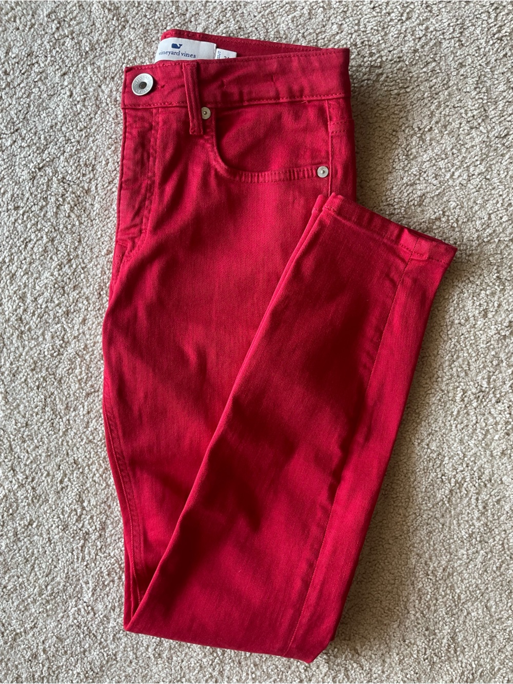 Vineyard Vines Vibrant Red Skinny Jeans Women Size 24 Preppy Americana New